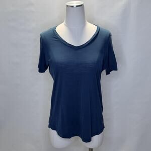 Smartwool Merino Sport 120 Shirt Womens Small Blue V Neck Short Sleeve Wool